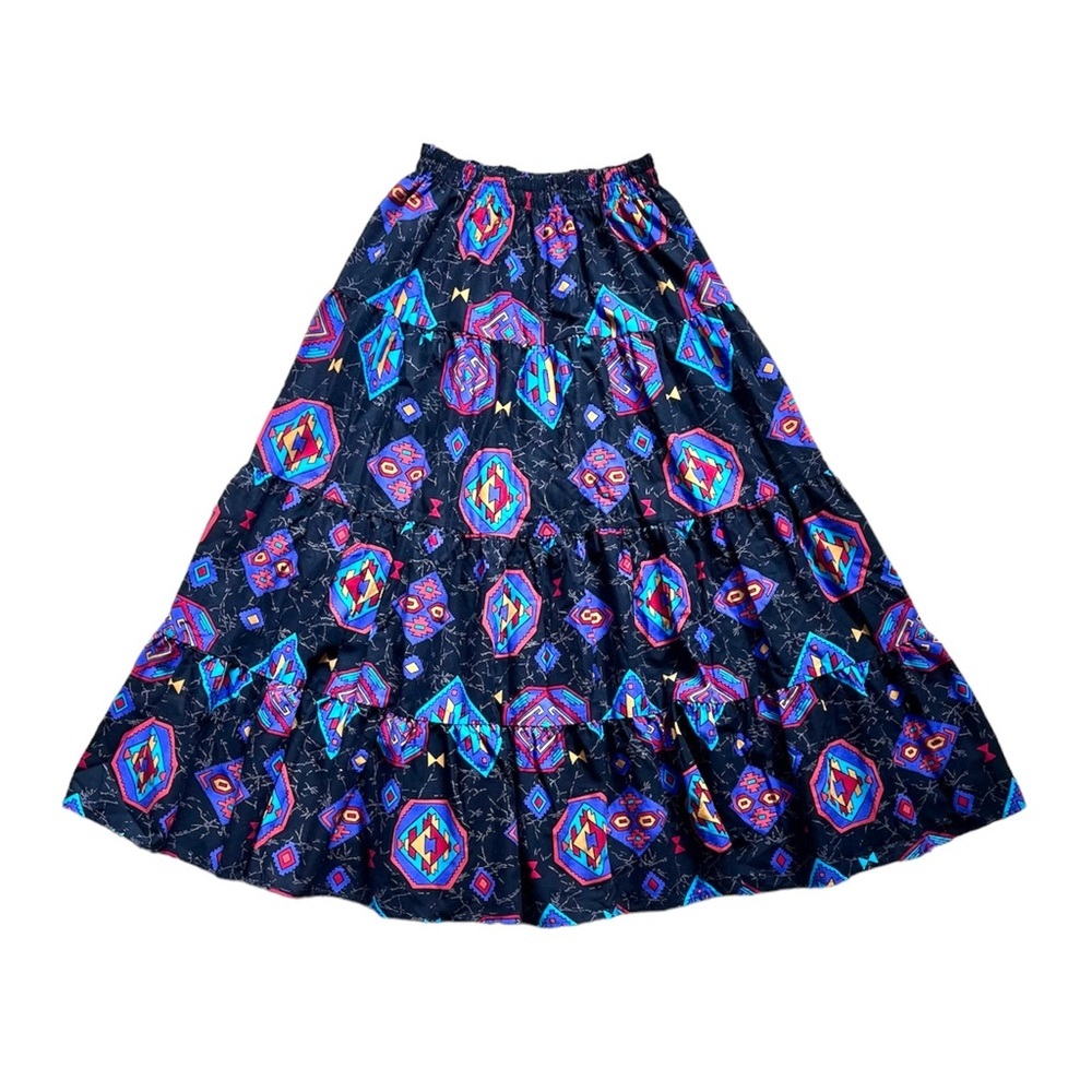 Vintage Ozark Mountain Jean Co. Colorful Southwestern Boho Tiered Maxi Skirt